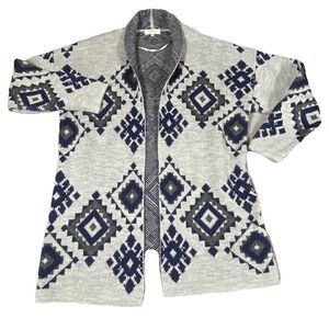 Gray and Blue Geometric Cardigan